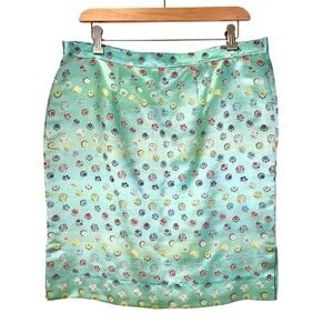 Vintage 70s Handmade Sewn Mini Skirt Oriental Asian Size M L Floral Green Lotus